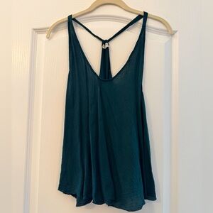 Free People Intimately Teal Flowy Tank Racerback | Deep V | Size M